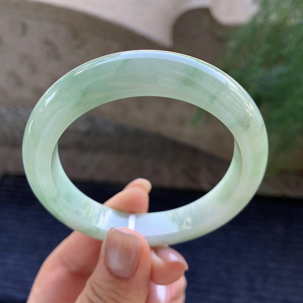 细糯种飘绿花正圈平安镯  55.4圈口 天然缅甸A货翡翠（yc400176）