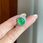 18k金钻镶冰种满色翡翠蛋面戒指（yc265159）