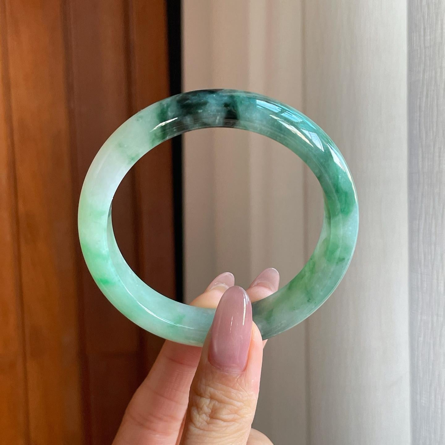 糯冰飘花翡翠特色平安镯（58mm）（yc287210）