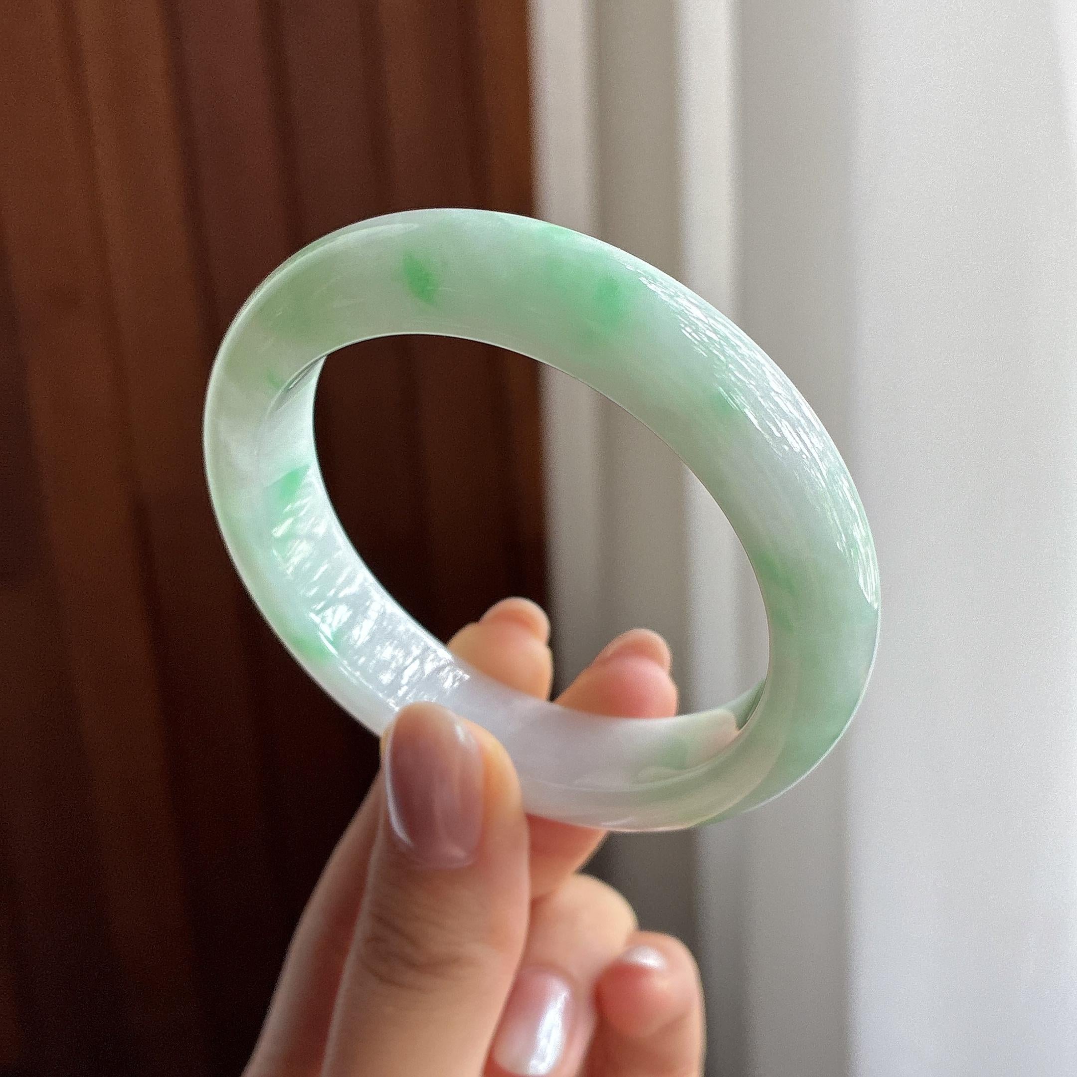 糯冰种飘花正圈平安镯 53圈 天然缅甸A货翡翠（yc495455）