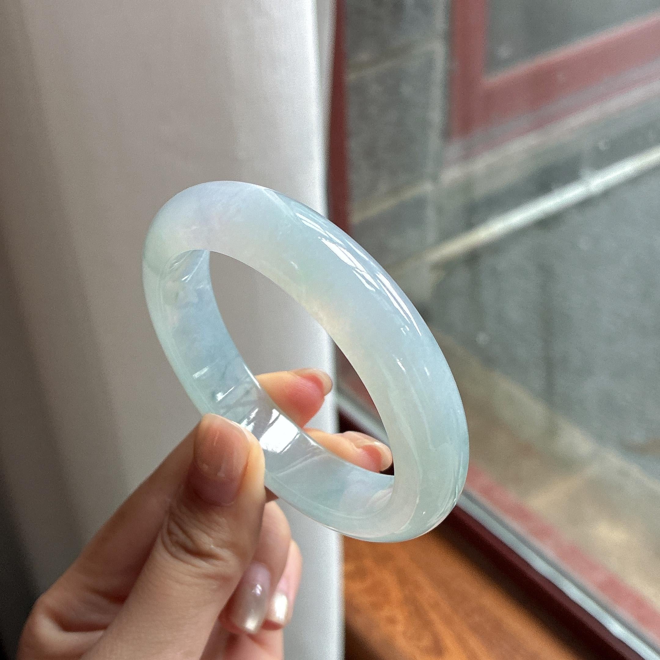 冰种飘花正圈平安镯 54圈 天然缅甸A货翡翠（yc484012）