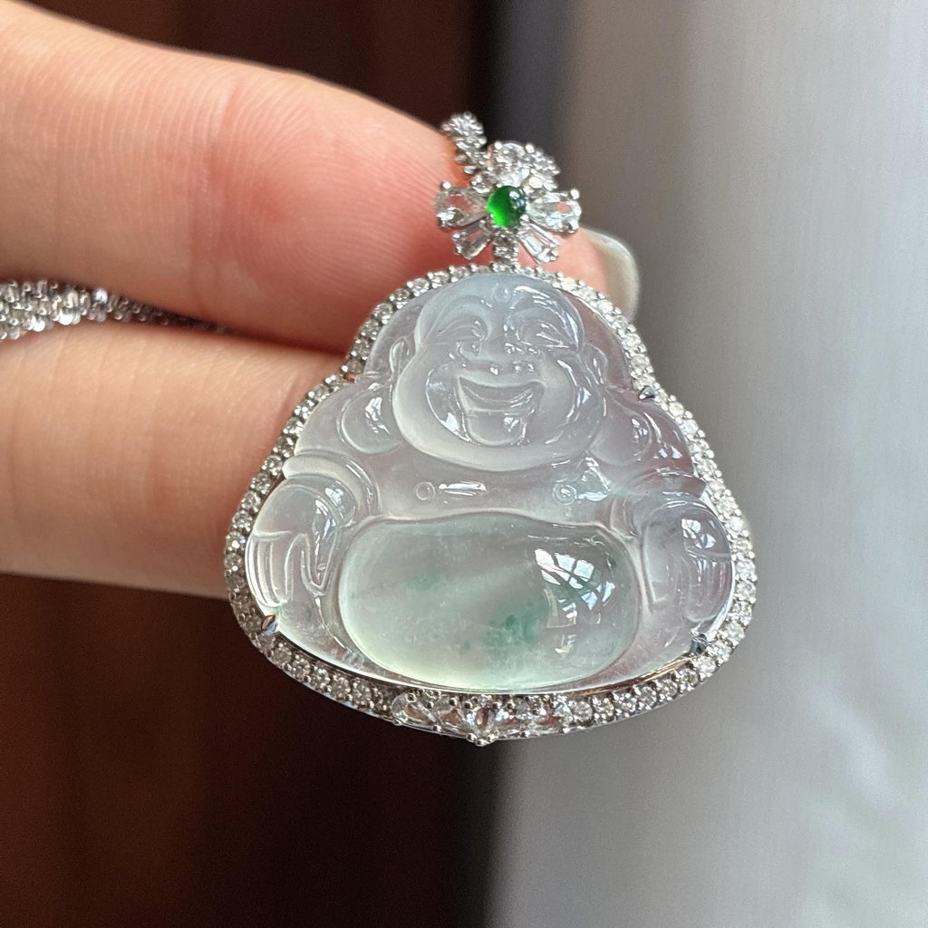 18k金镶冰种飘花玉佛挂件（yc749671）