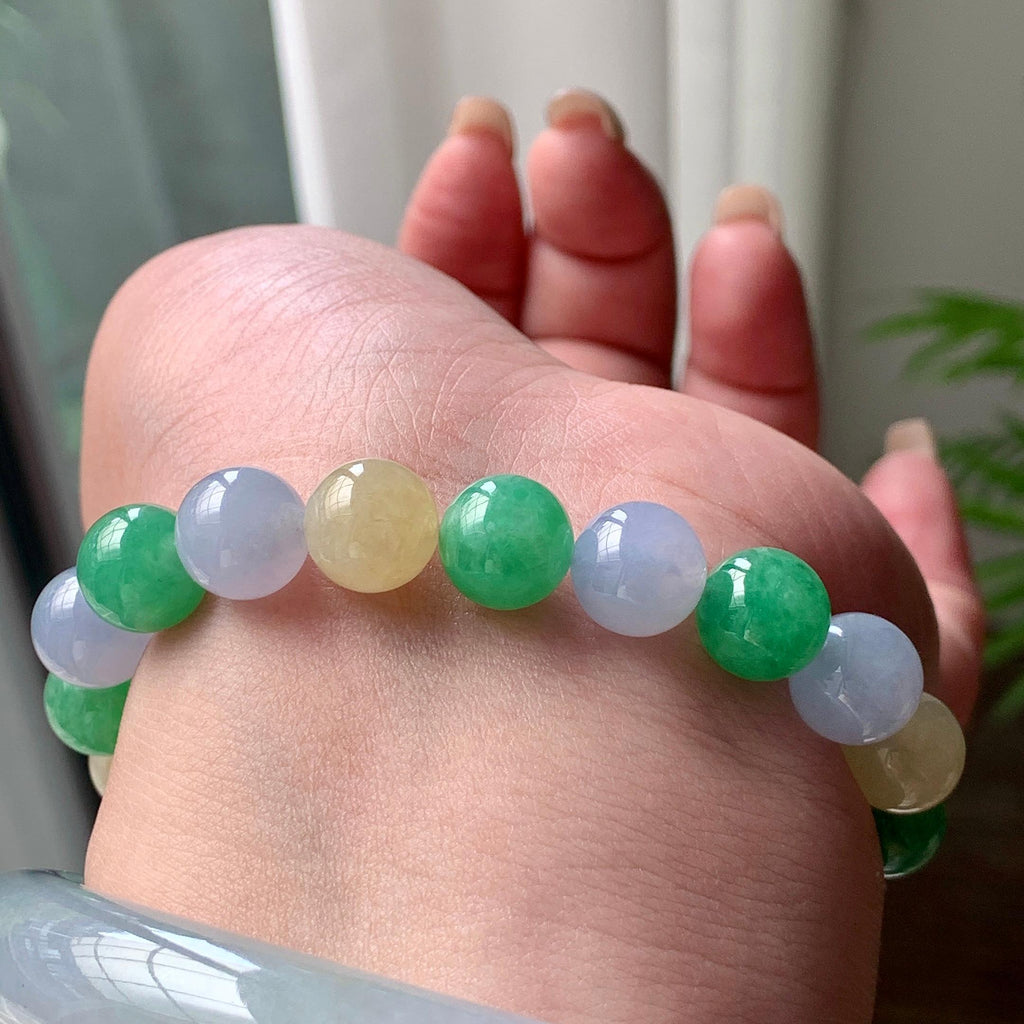 糯冰种多彩手串  天然缅甸A货翡翠（yc439195）