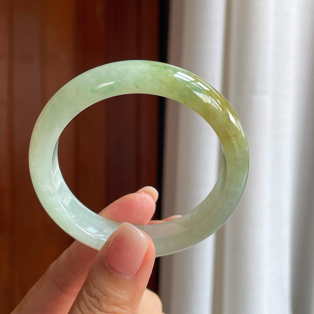 糯冰晴底飘黄翡翠平安镯（54.5mm)（yc397153）