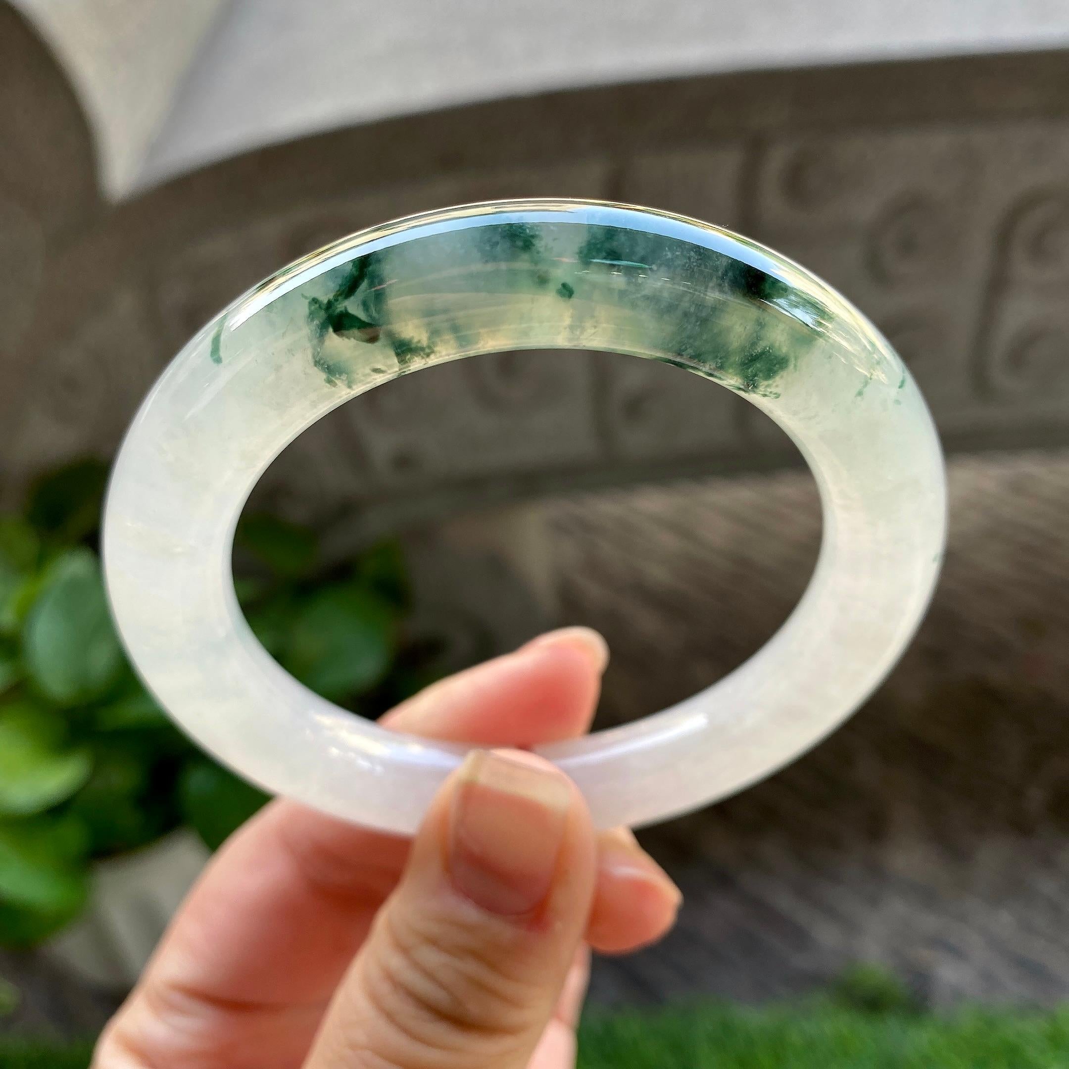 糯冰种飘花圆条手镯（54.7mm）（yc304783）