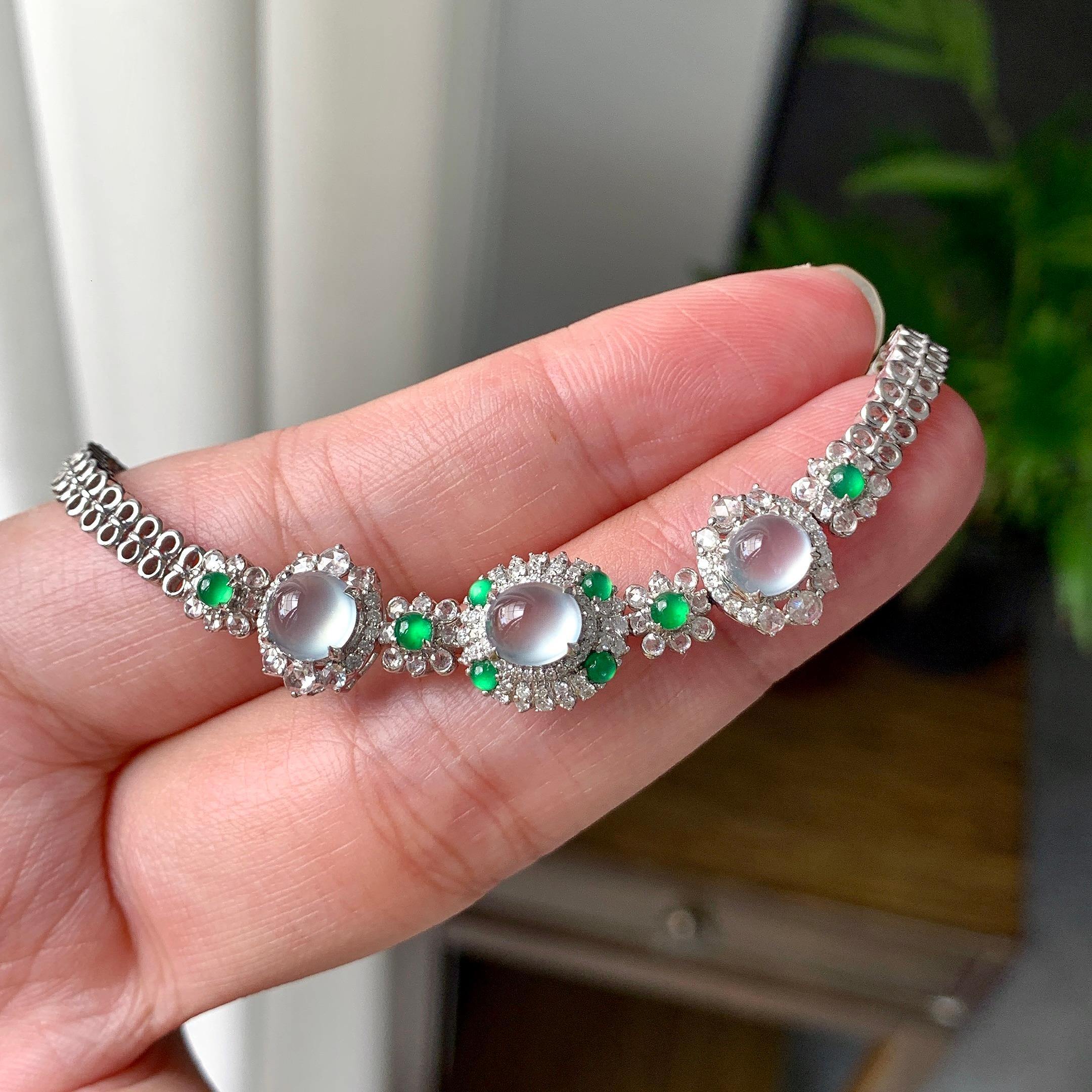 18K金钻镶冰种无色蛋面手链（yc215182）