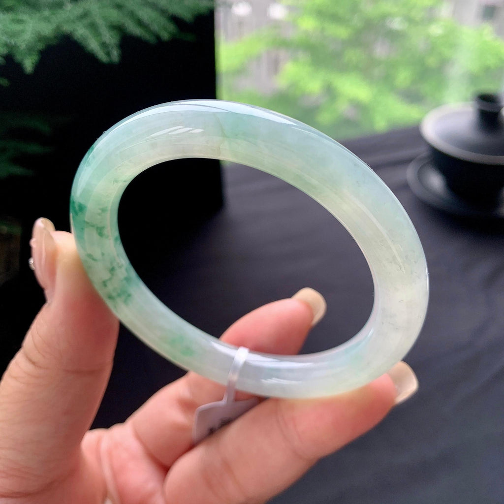 糯冰种飘绿花圆条手镯 54.8圈口 天然缅甸A货翡翠（yc473125）