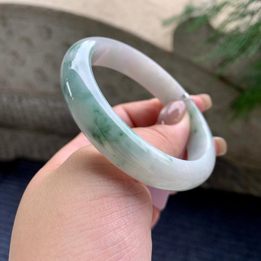 细糯种飘蓝花正圈平安镯  58圈口  天然缅甸A货翡翠（yc423814）