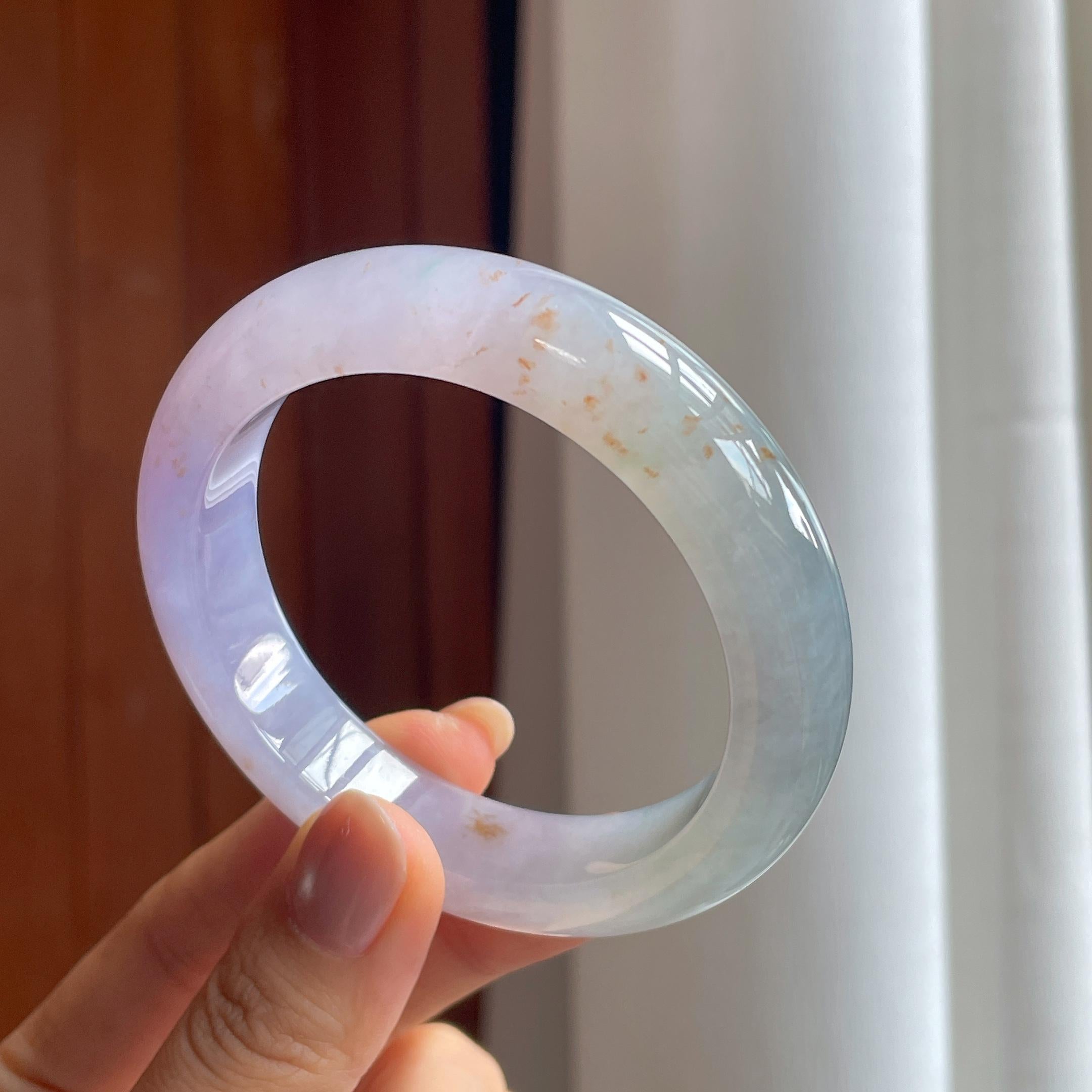 冰种紫罗兰特色撒金翡翠平安镯（56.5mm）（yc400761）