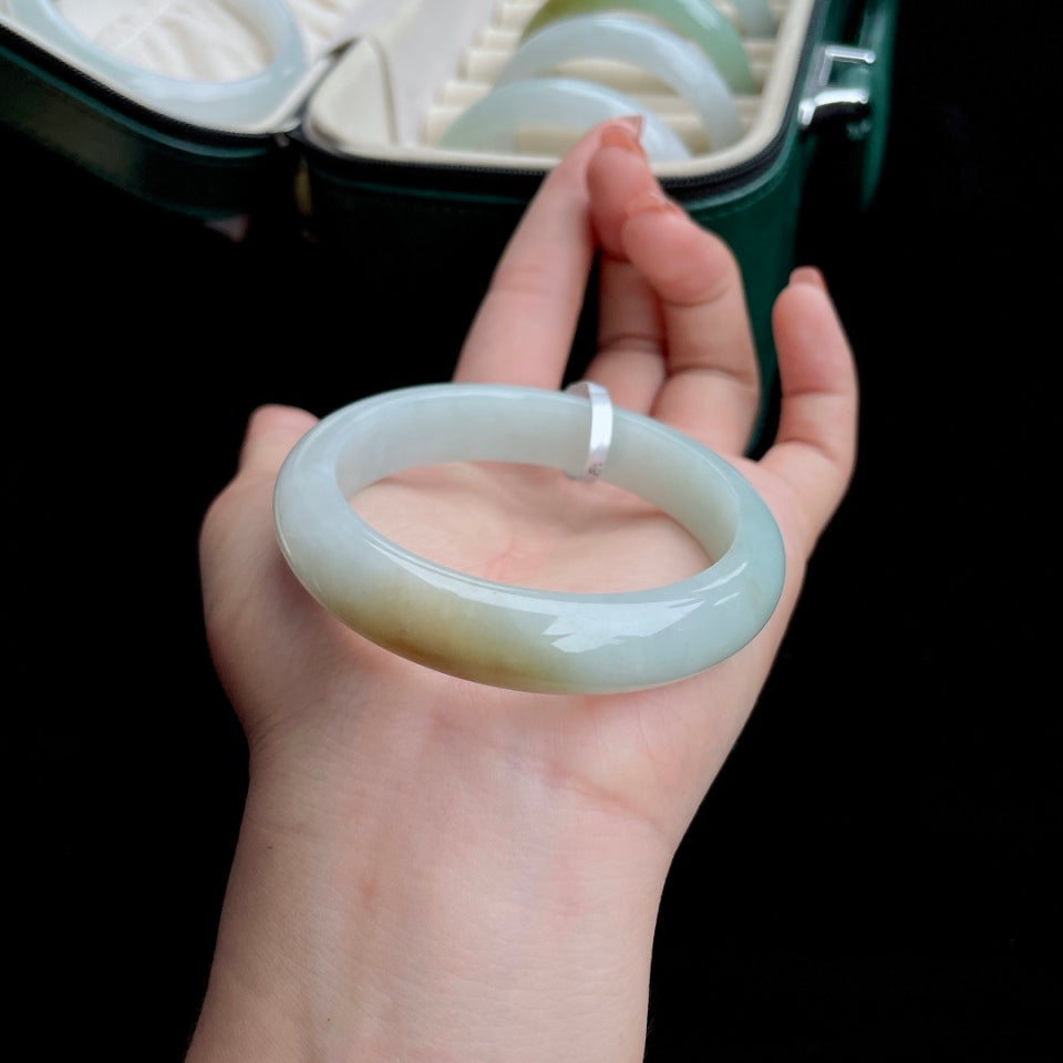 细糯种飘黄正圈 翡翠手镯（53mm）（yc017169）