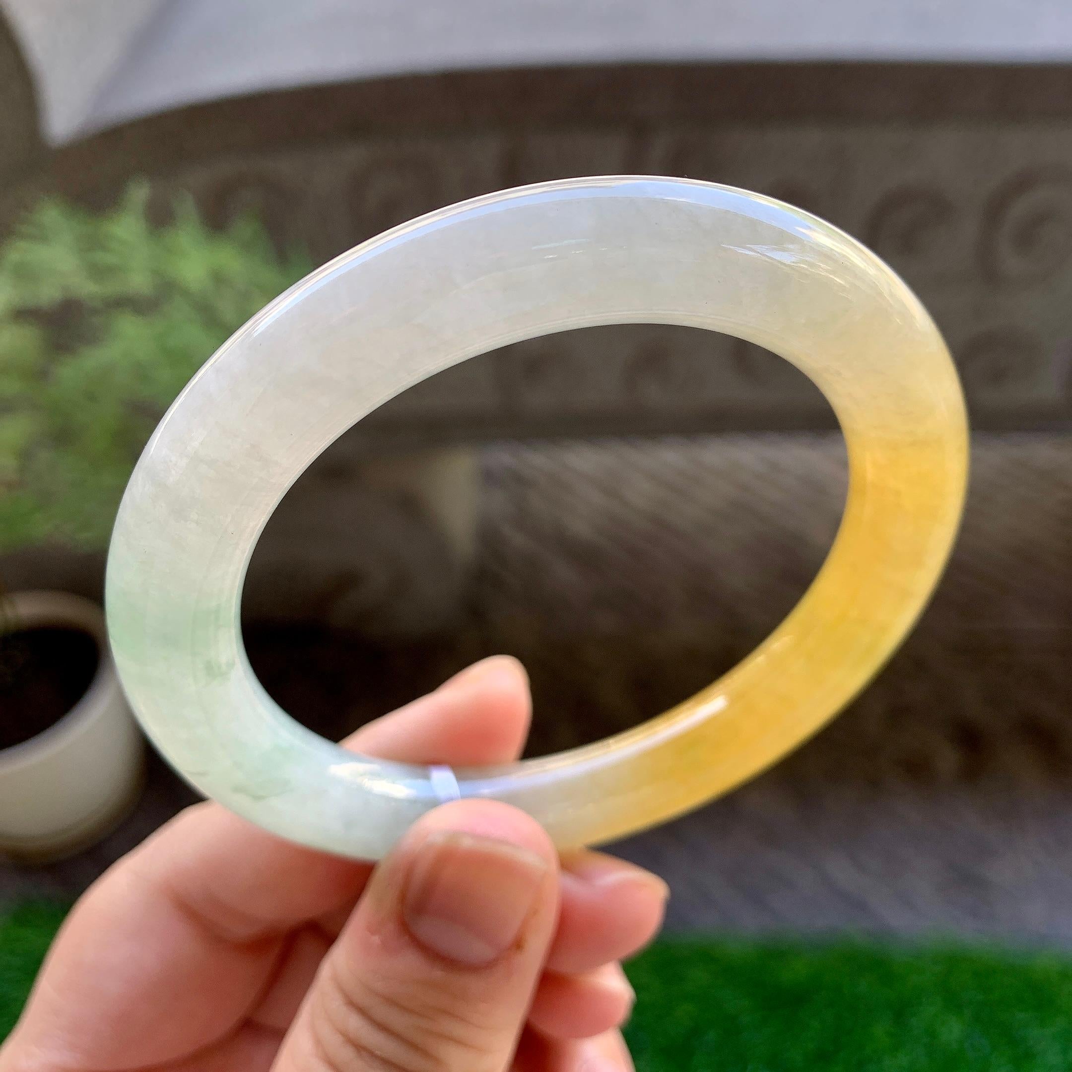 细糯种黄翡圆条手镯（56.2mm）（yc246658）