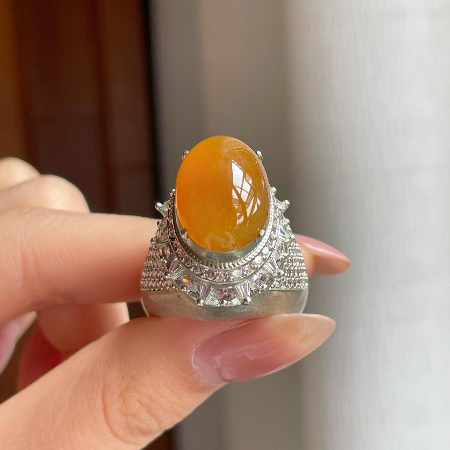 铜托糯冰黄翡翡翠蛋面（yc348925）