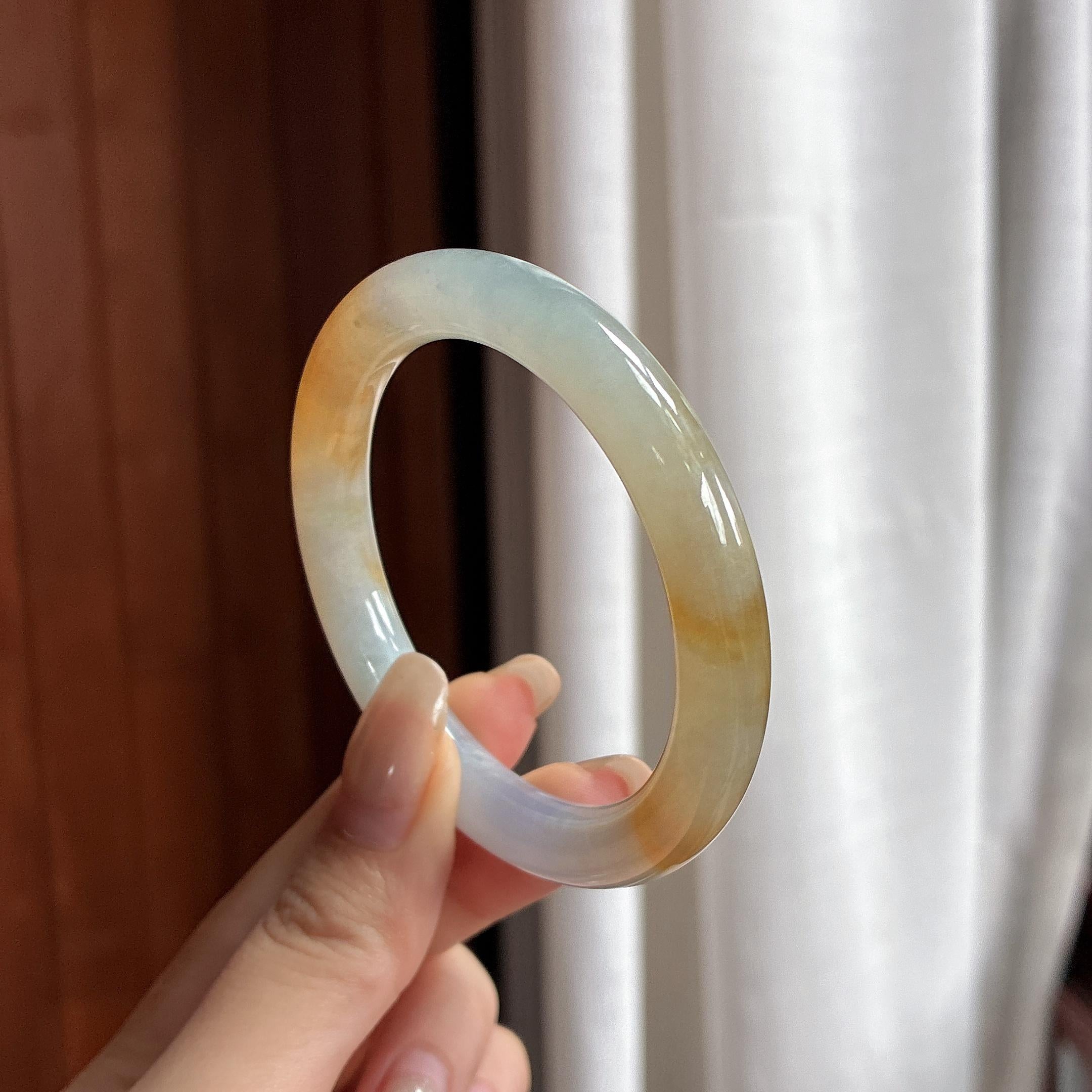 糯冰黄翡特色圆条手镯 51圈 天然缅甸A货翡翠（yc466273）