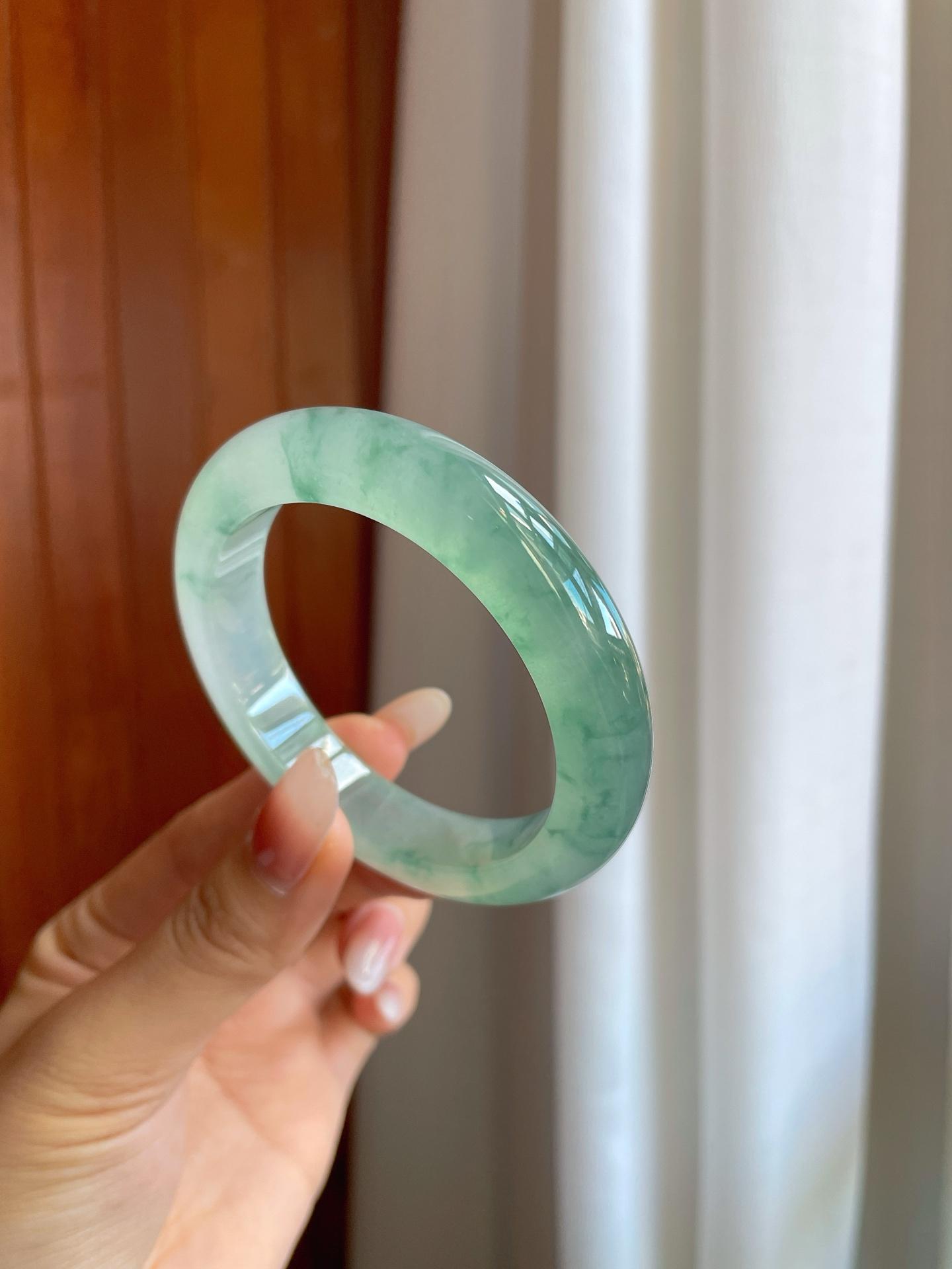 冰种飘花翡翠平安镯（54.8mm）（yc268248）