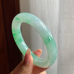 糯冰种飘绿花翡翠胖圆条手镯（56mm）（yc196575）