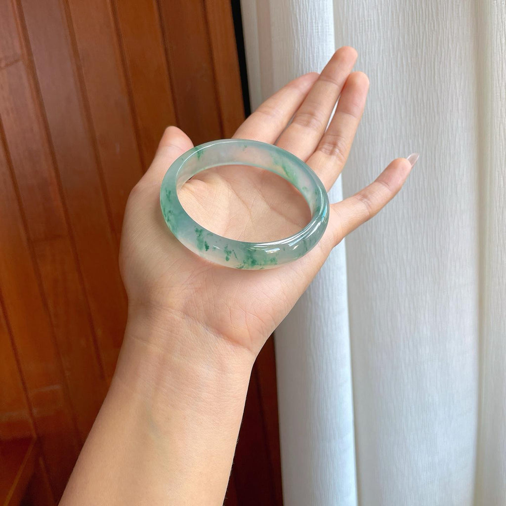 冰玻种飘花翡翠平安镯（57.5mm）（yc318586）