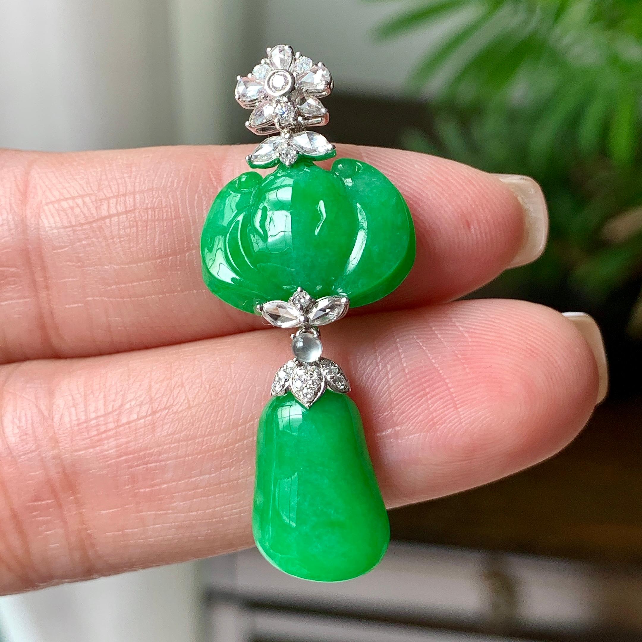 18K金钻镶细糯种满绿随型吊坠  天然缅甸A货翡翠（yc362089）