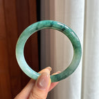 糯冰飘花翡翠圆条手镯 54圈（yc435386）