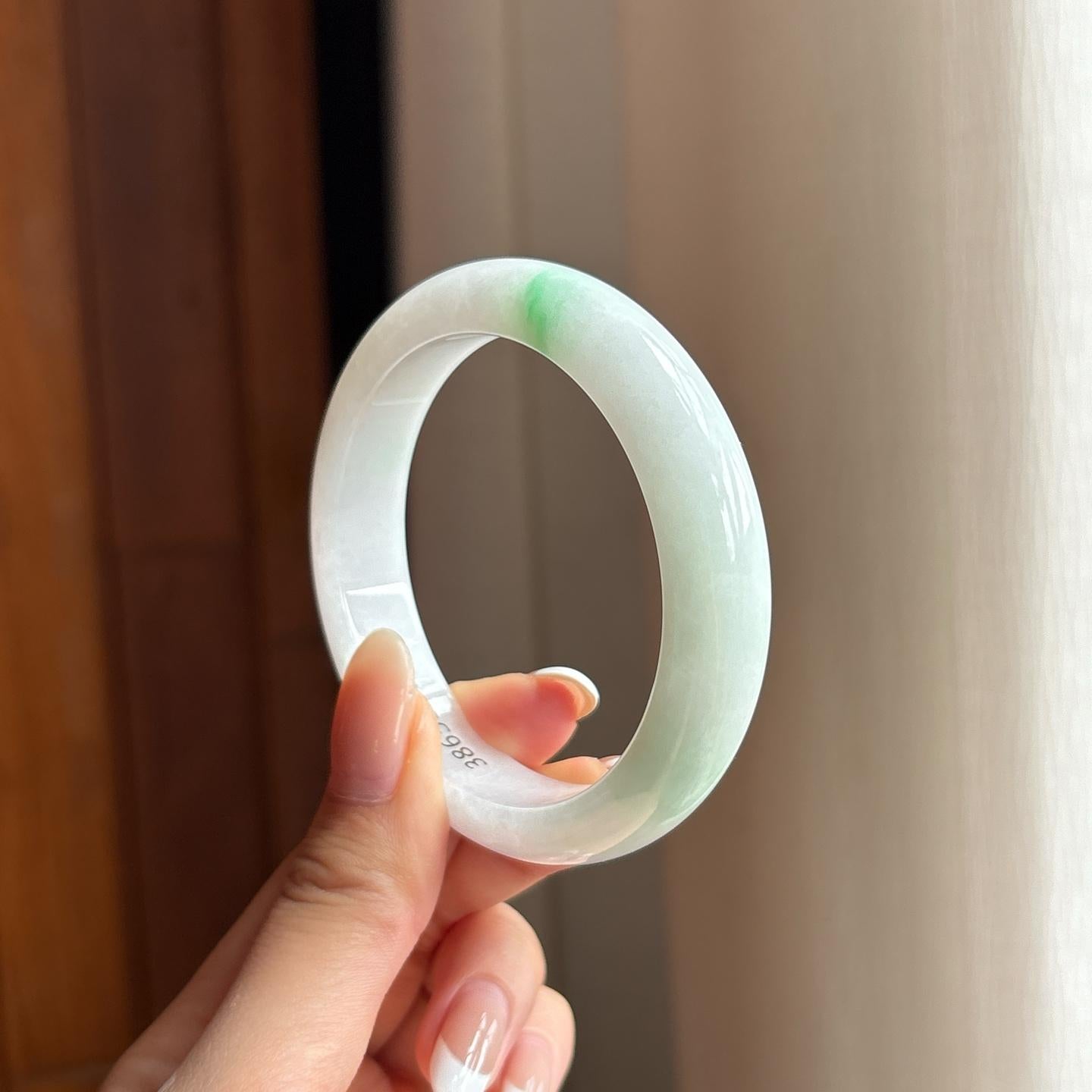 糯冰白底青翡翠平安镯（54mm)（yc396375）