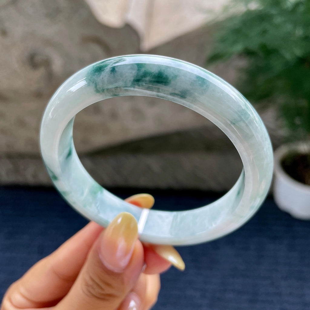 细糯种飘花正圈平安镯57.8圈 天然缅甸A货翡翠（yc481921）