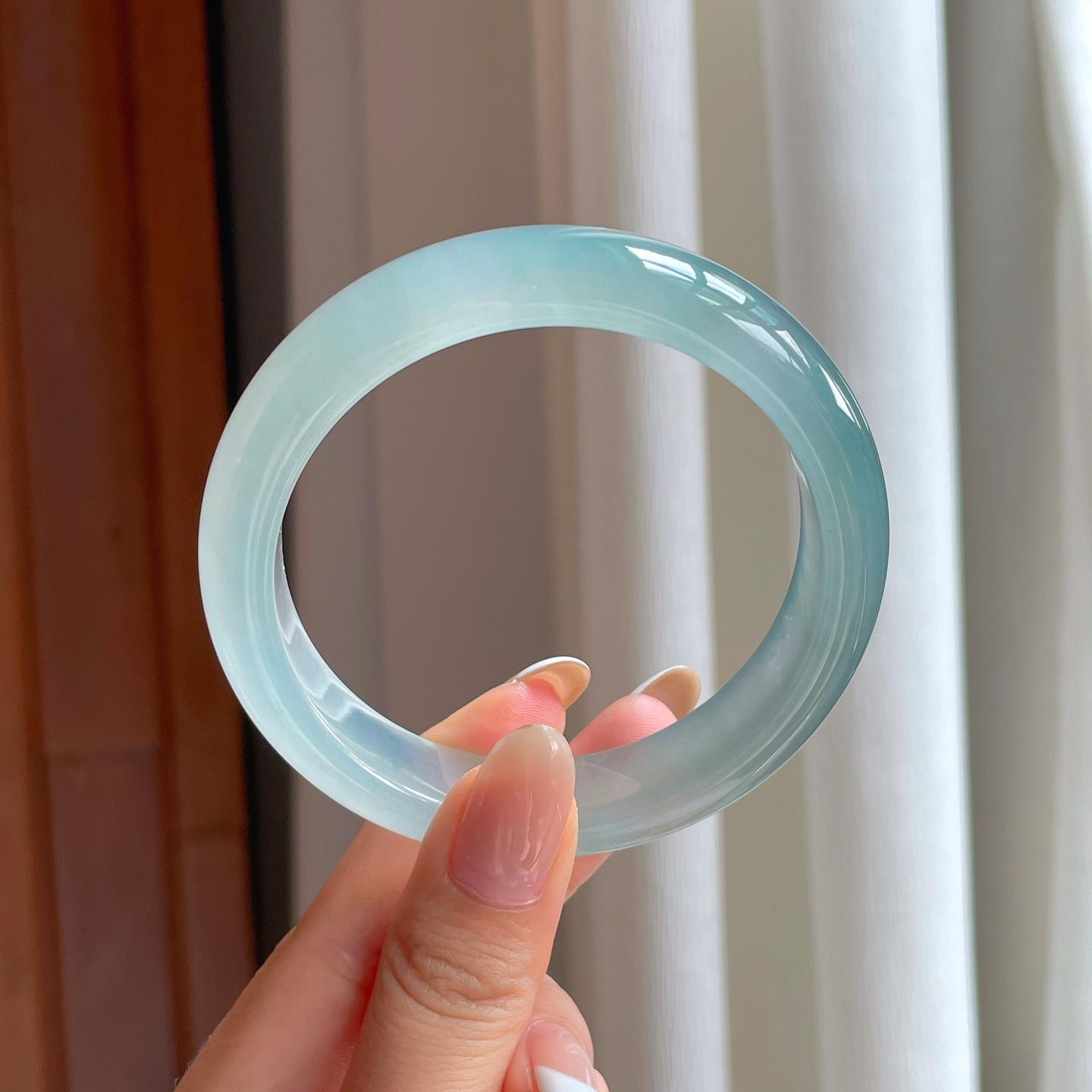 冰种蓝晴翡翠平安镯（58.7mm)（yc408461）
