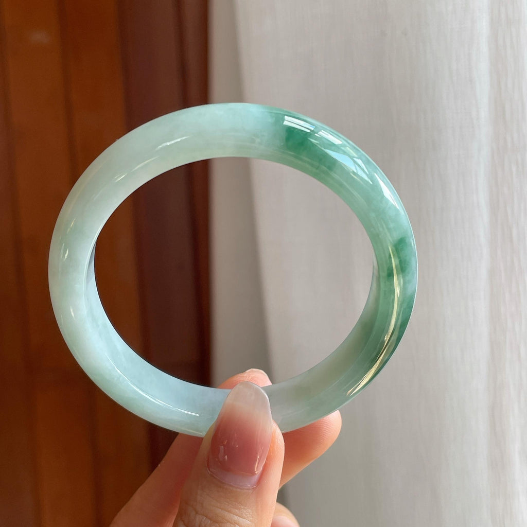 糯冰飘花翡翠平安镯（58mm)（yc313932）