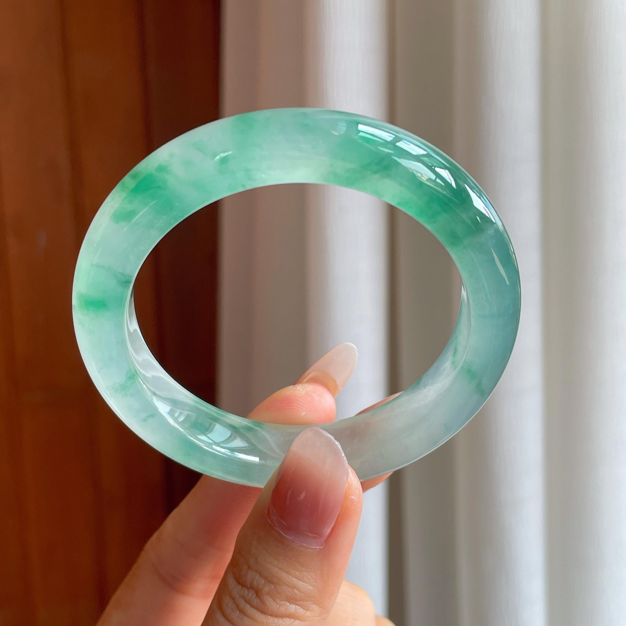 冰种飘花翡翠平安镯（54mm）（yc310326）