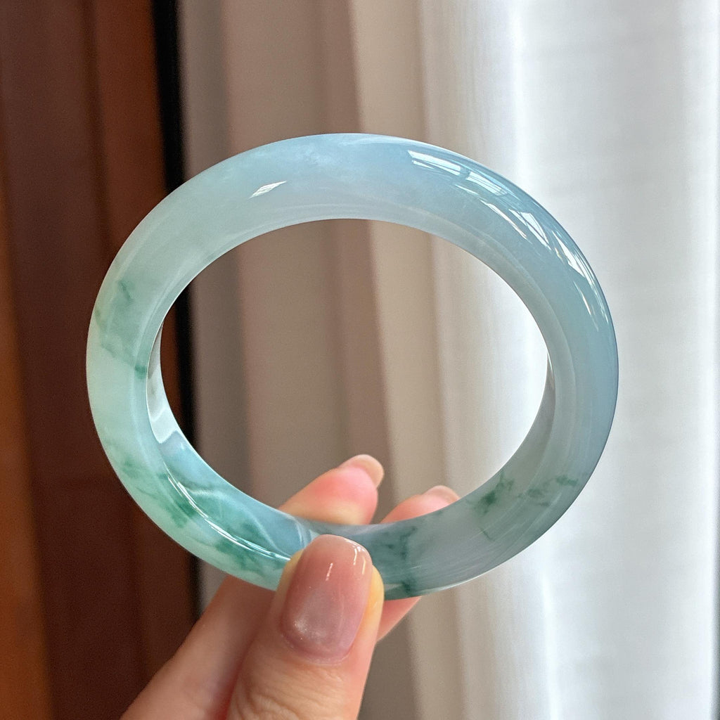 糯冰飘花平安镯55圈天然缅甸A货翡翠（yc440192）
