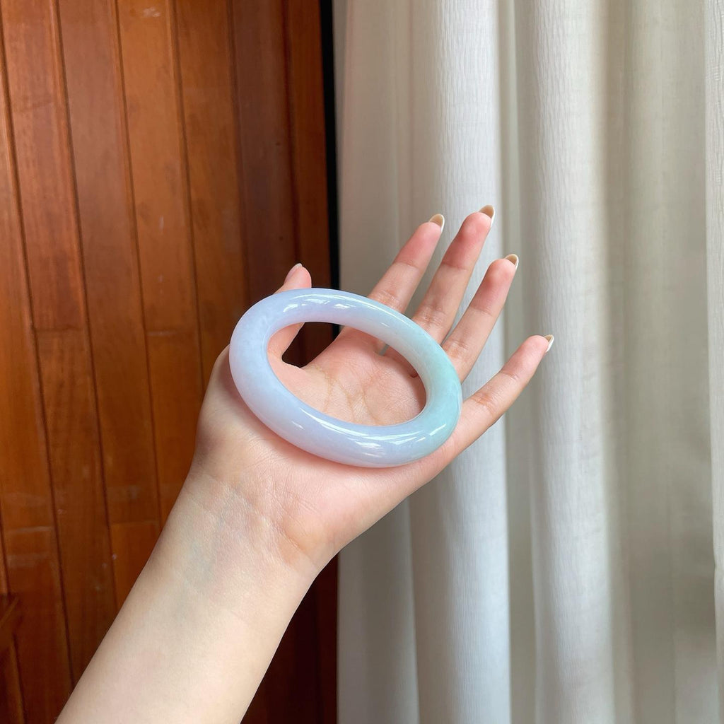 糯冰淡春彩翡翠圆条手镯（59mm）（yc376709）
