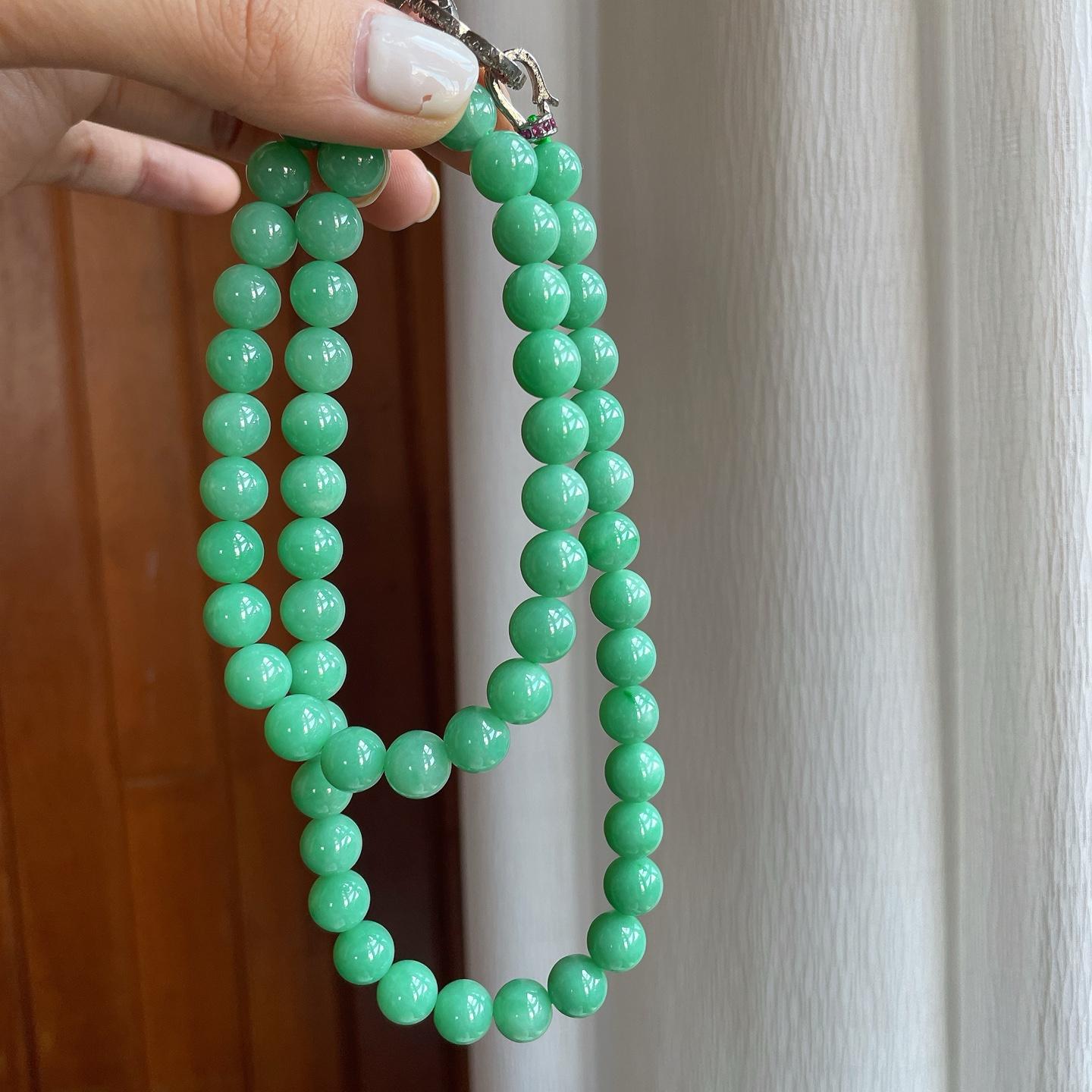 细糯种满绿翡翠珠串项链（yc257272）