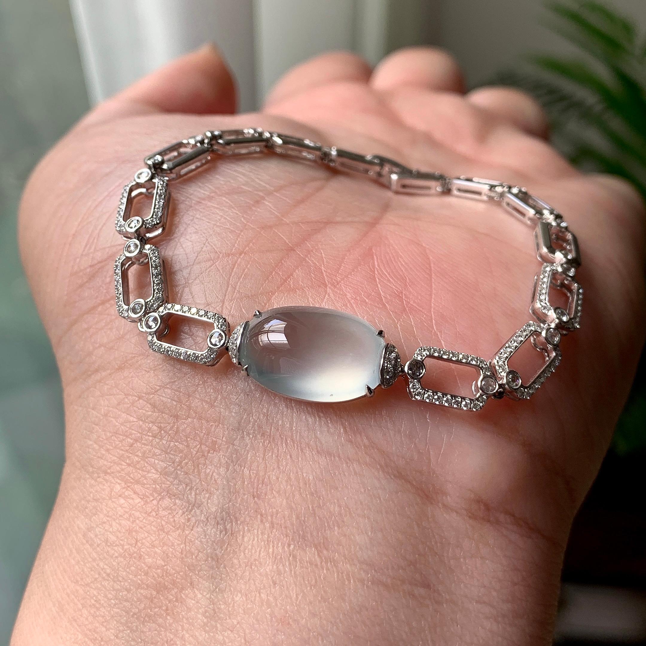 18IK金钻镶冰种无色蛋面手链 天然缅甸A货翡翠（yc356823）