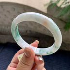 大圈口  细糯种飘绿花正圈平安镯  59.8圈口  天然缅甸A货翡翠（yc423831）