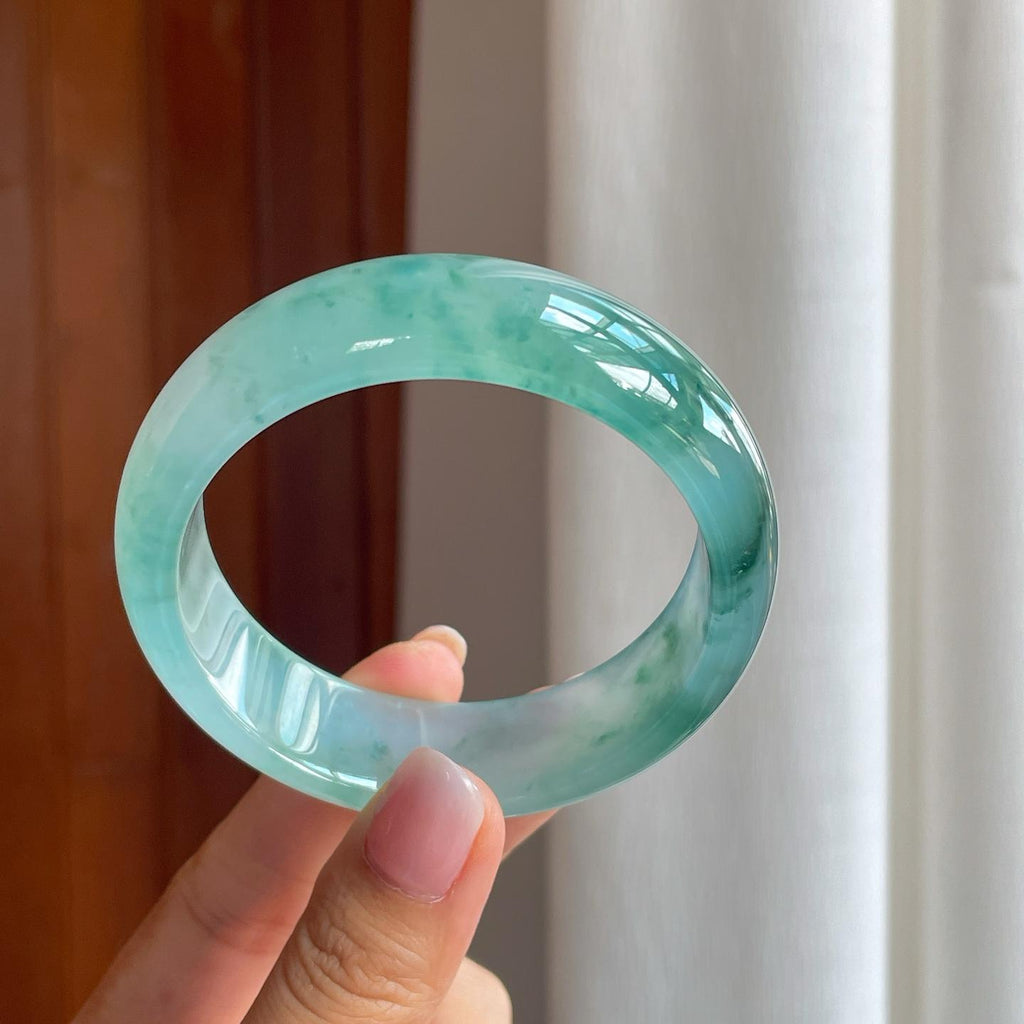 冰种飘花宽版翡翠平安镯（58.4mm)（yc386398）
