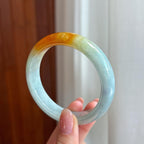 糯冰带黄翡翡翠平安镯（58.5mm）（yc329525）