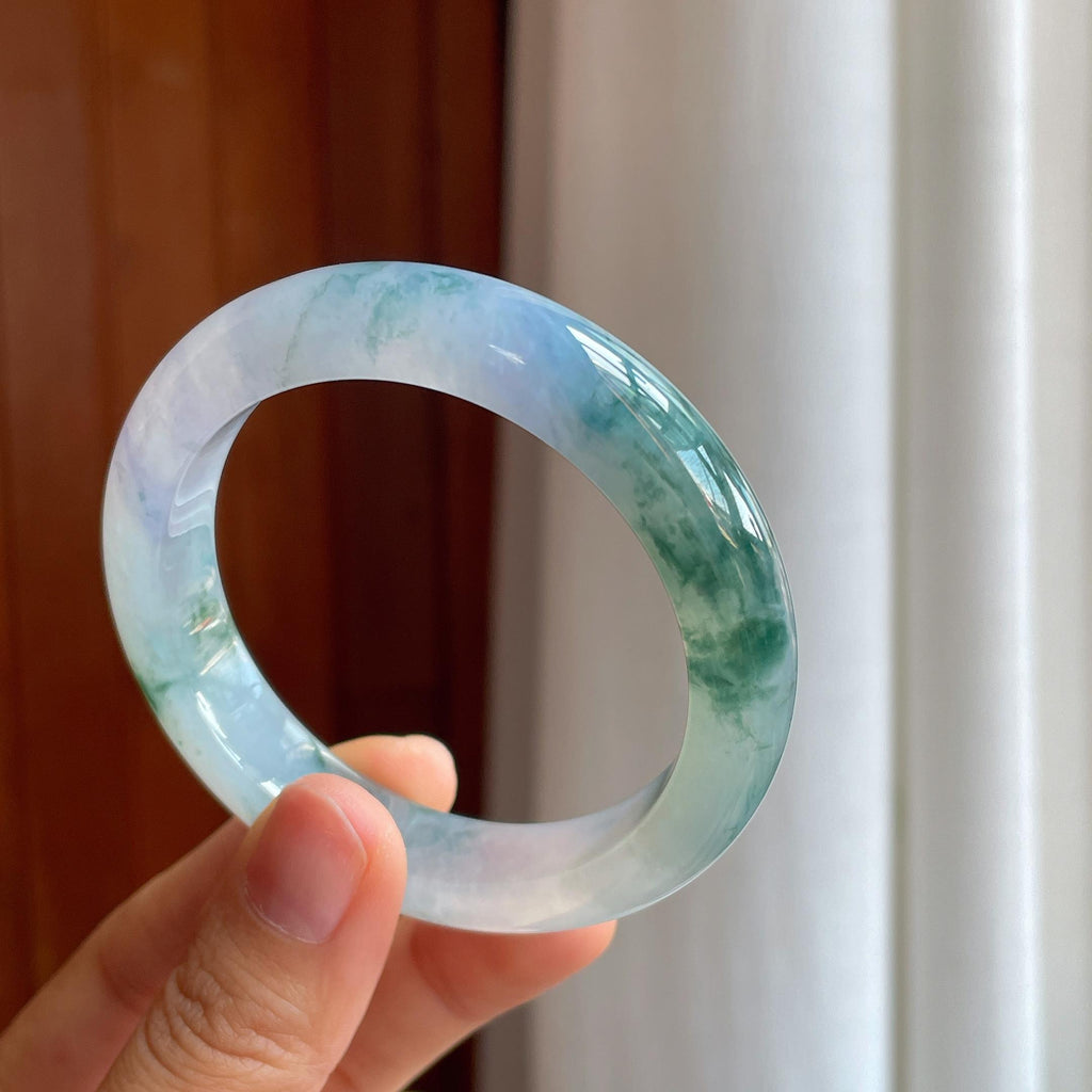 冰种飘花带紫翡翠平安镯（53.2mm）（yc358363）