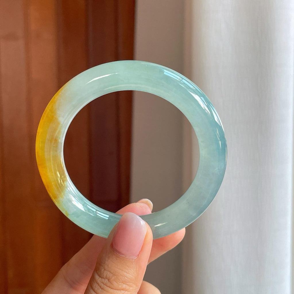 冰种黄翡翡翠圆条手镯（54.4mm)（yc380049）