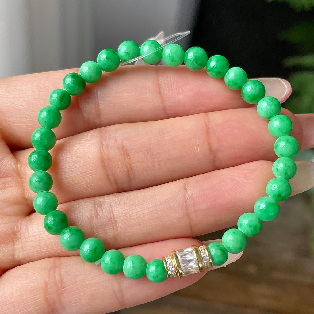 细糯种满绿手串         天然缅甸A货翡翠（yc445871）