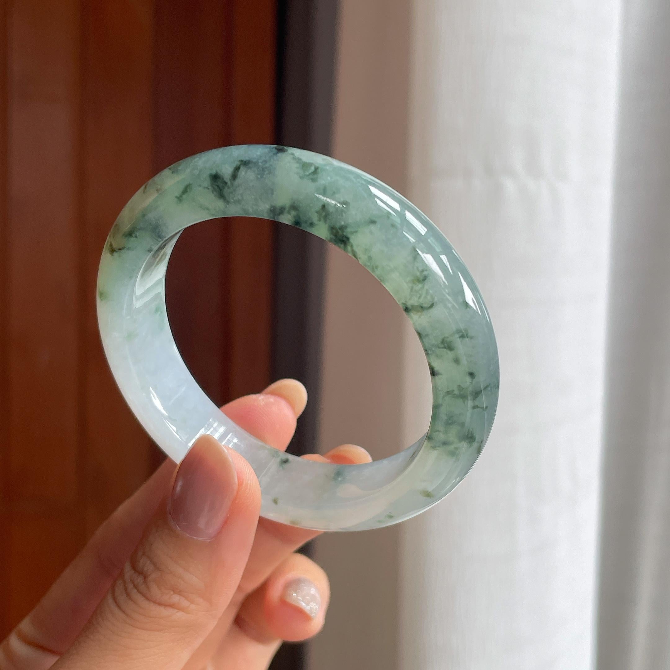 冰种水墨花 飘花翡翠平安镯（53mm）（yc404785）