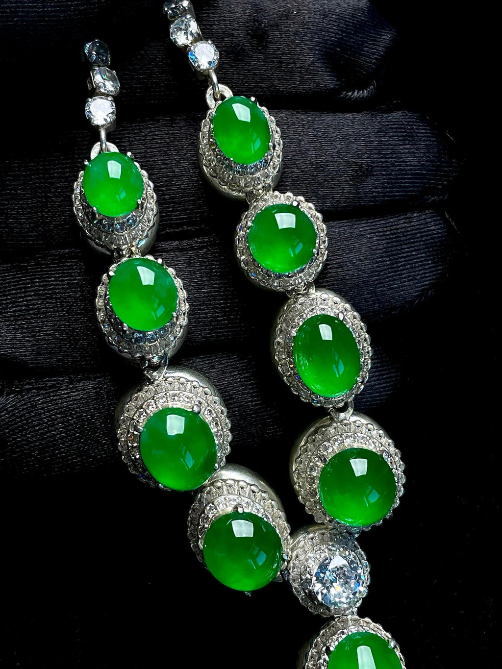 铜托冰种满绿翡翠套链（yc268246）