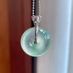 18k金扣冰种飘绿花翡翠平安扣（yc246208）