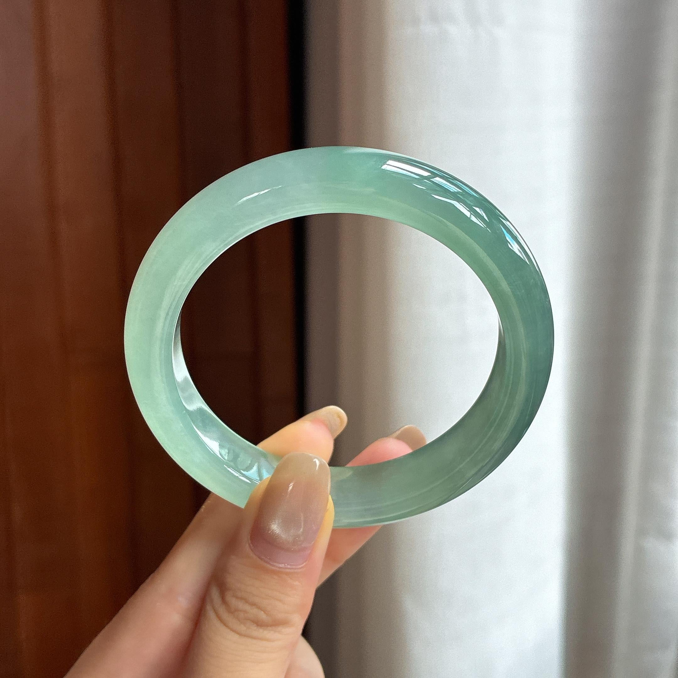 冰种湖水绿正圈平安镯 55圈 天然缅甸A货翡翠（yc455570）