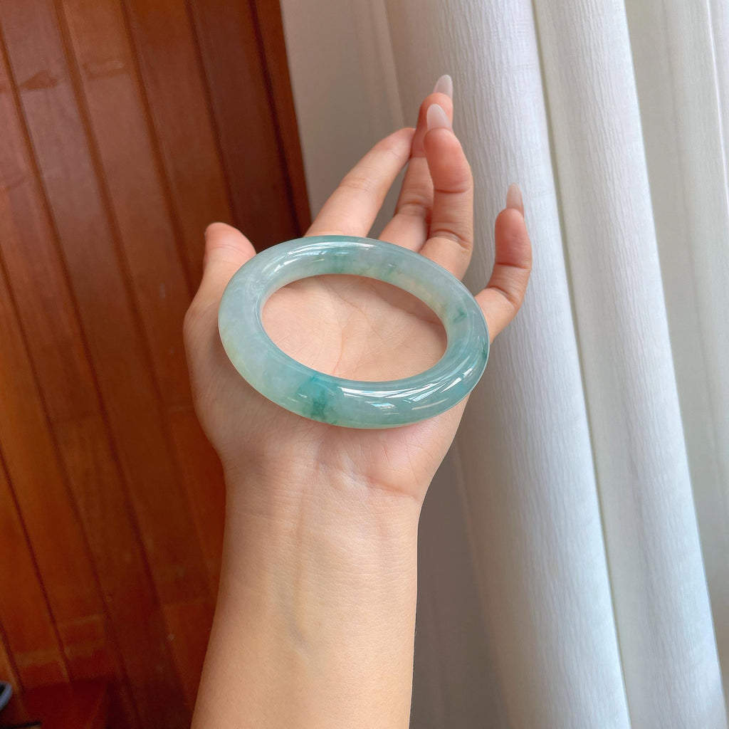 糯冰飘花翡翠圆条手镯（54.5mm）（yc295783）