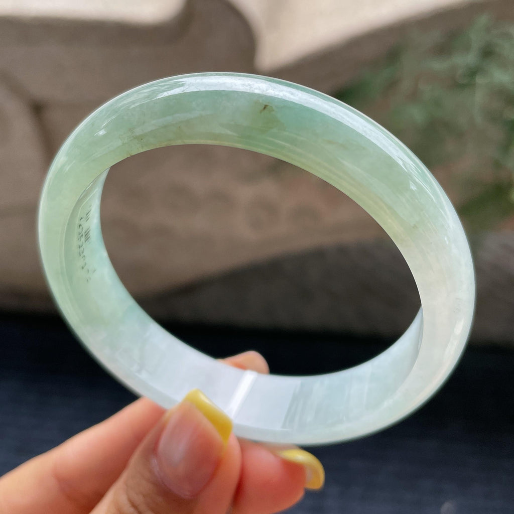 细糯种半山水正圈平安镯57.9圈     天然缅甸A货翡翠（yc371537）