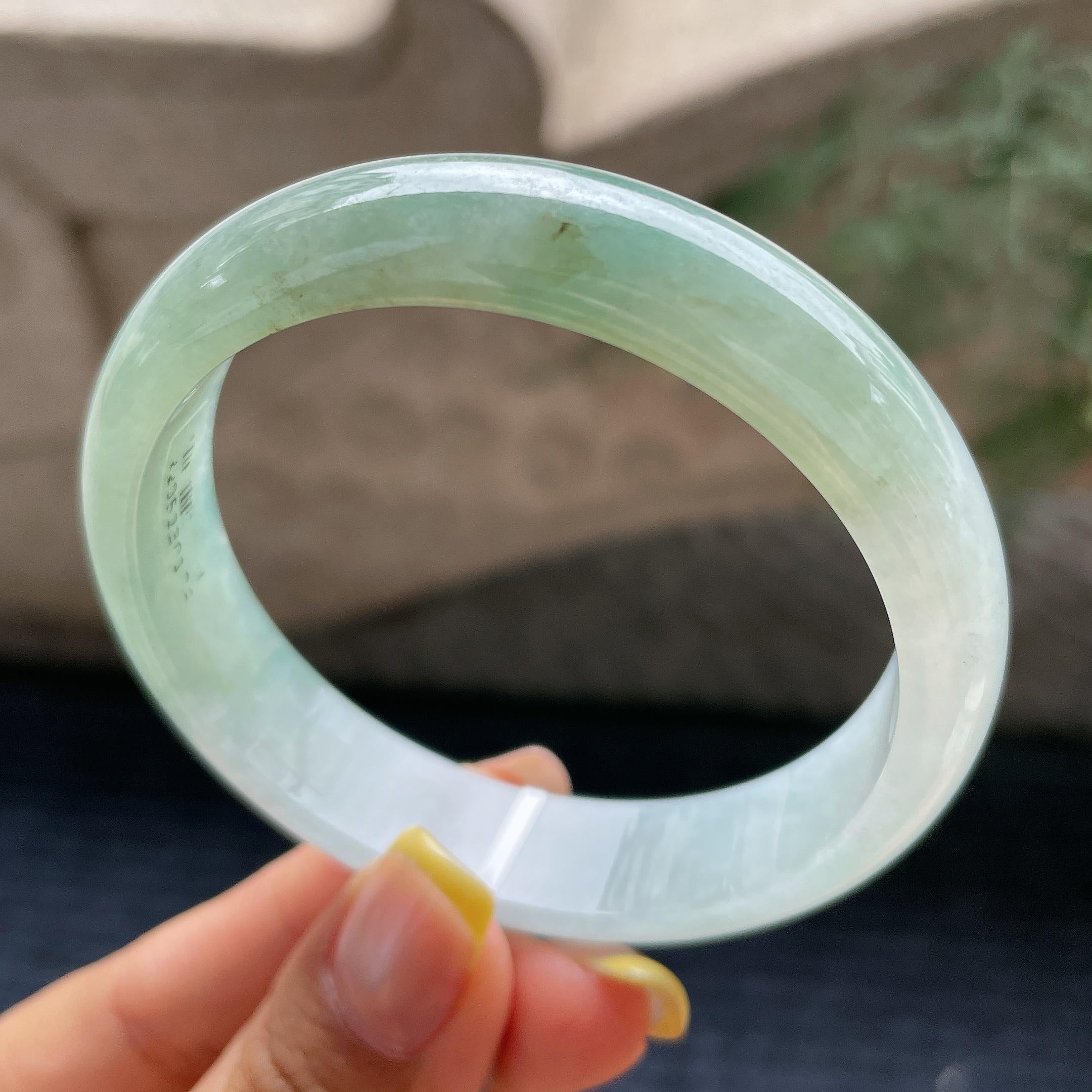 细糯种半山水正圈平安镯57.9圈     天然缅甸A货翡翠（yc371537）
