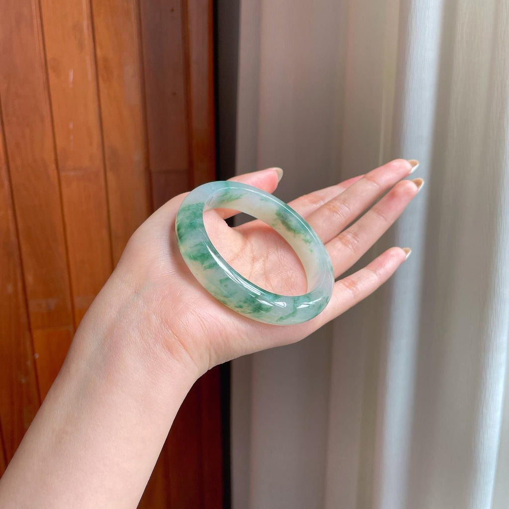 冰种飘花翡翠平安镯（56mm)（yc408464）