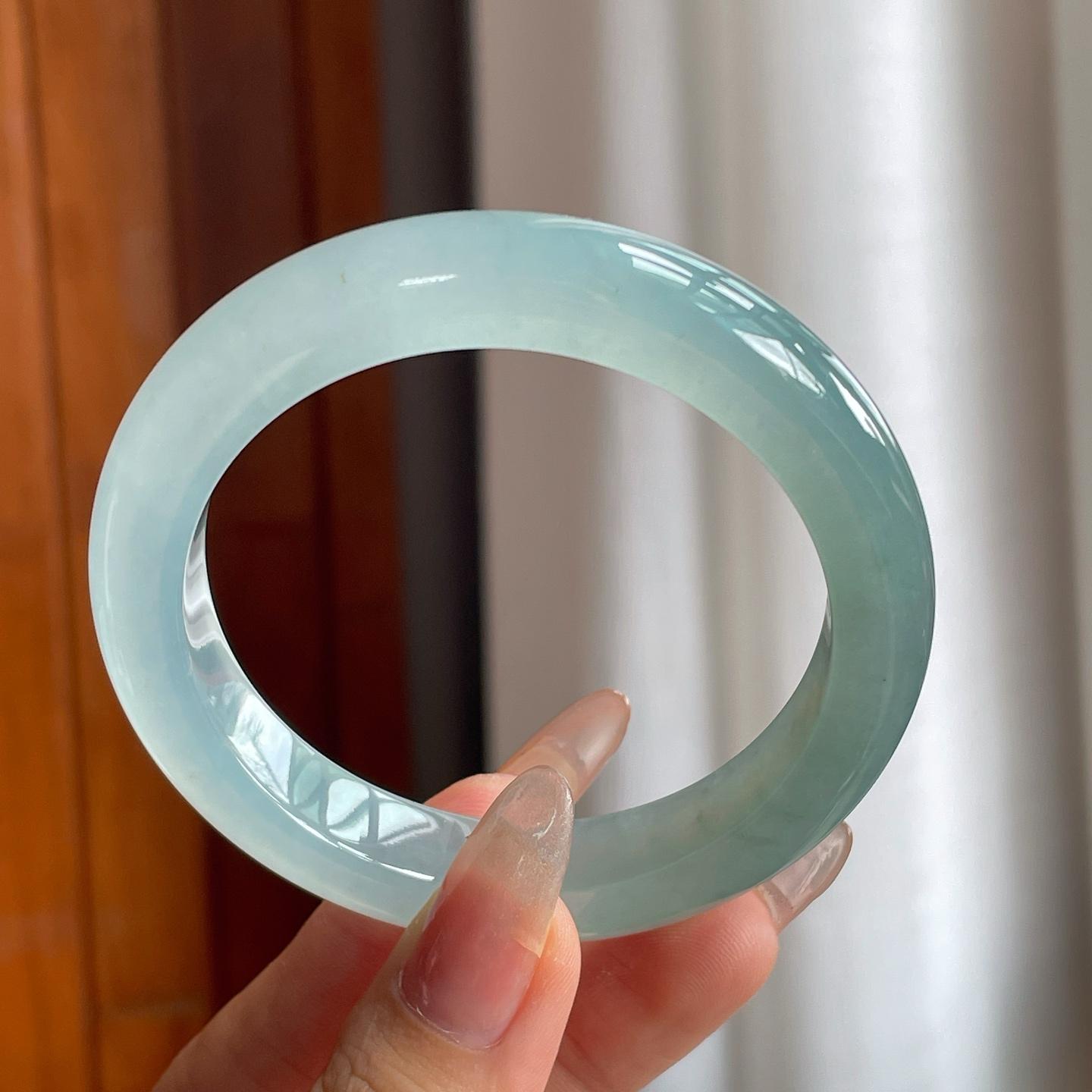 冰种蓝晴底翡翠平安镯（56mm）（yc212542）