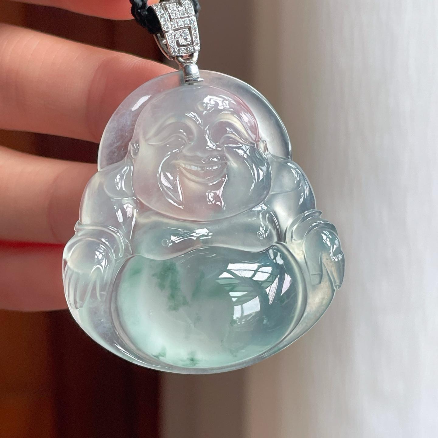 18k金扣冰种飘花翡翠佛公（yc248543）