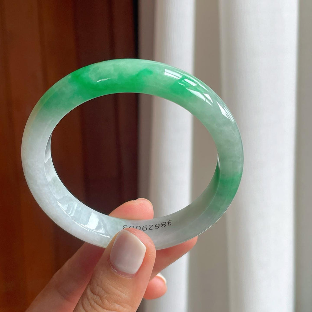 糯冰带色翡翠平安镯（56.5mm）（yc249159）