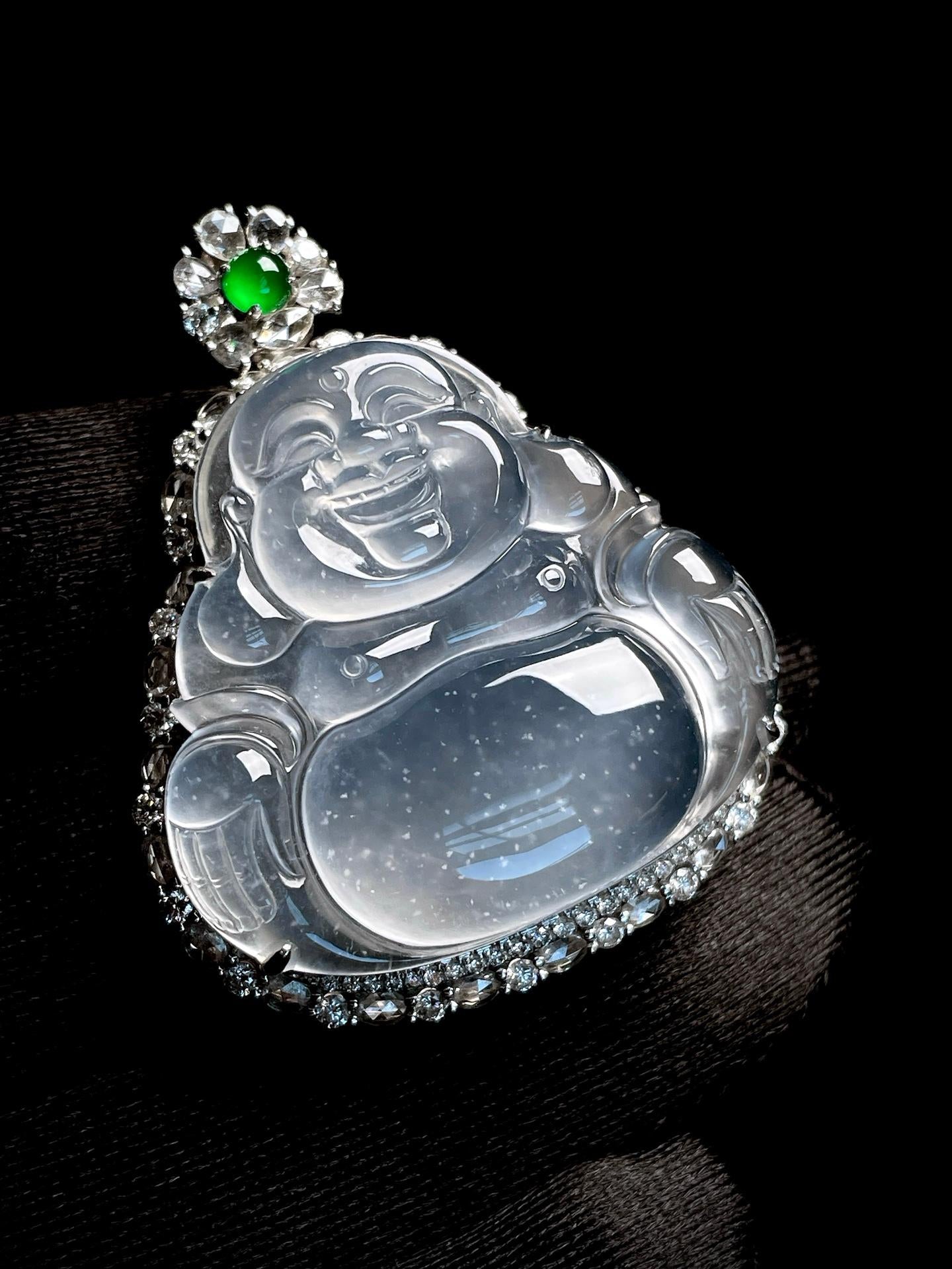 18k金钻镶冰玻种翡翠佛公（yc269681）