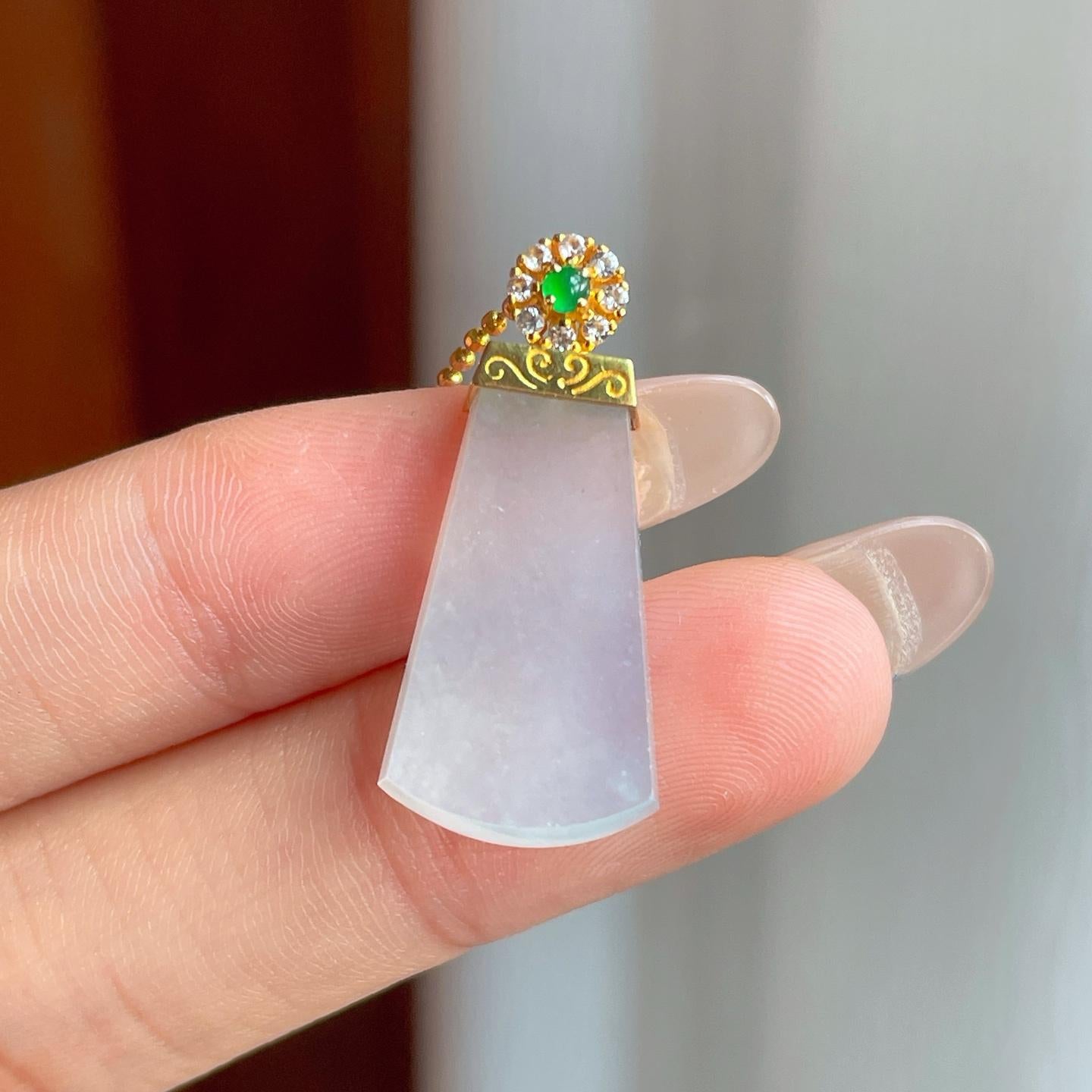 18k金镶冰种翡翠无事牌（yc244876）